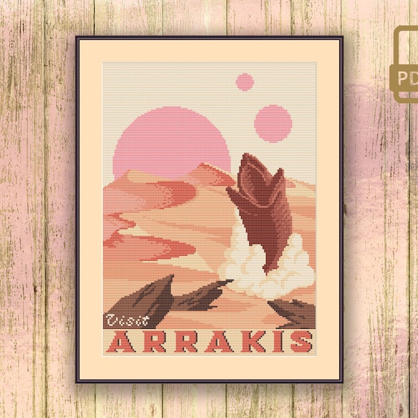 Visit Arrakis Cross Stitch Pattern, Retro Travel Cross Stitch Pattern, Movie Cross Stitch, Movie Pattern #tv_072