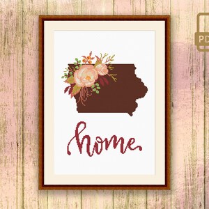 Iowa Cross Stitch Pattern, State of Iowa Cross Stitch Pattern, Map USA ...