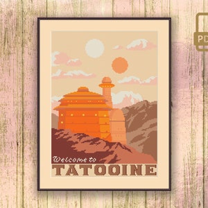 Welcome to Tatooine Cross Stitch Pattern, Movie Cross Stitch Pattern, TV Cross Stitch, Retro Travel Cross Stitch Pattern #tv_025