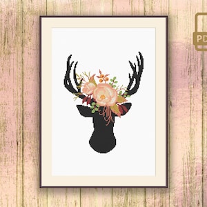 Deer’s Head Cross Stitch Pattern, Deer Cross Stitch Pattern, Wild Deer Antlers Cross Stitch Pattern, Modern Cross Stitch Pattern #oth_057