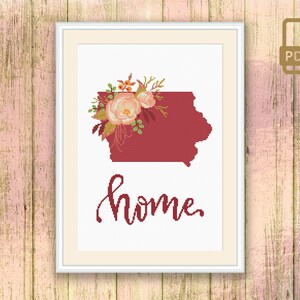 Iowa Cross Stitch Pattern, State of Iowa Cross Stitch Pattern, Map USA ...
