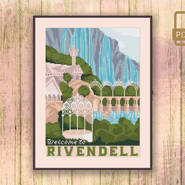 Welcome to Rivendell Cross Stitch Pattern, Movie Cross Stitch Pattern, LOTR Cross Stitch Pattern, Retro Travel Pattern #tv_020