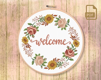Welcome Cross Stitch Pattern, Home Decor, Housewarming Cross Stitch Pattern, Sweet Home Cross Stitch Pattern #qt_060