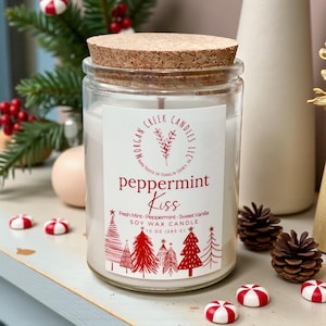 Peppermint Kiss Scented Soy Candle - Holiday Home Fragrance