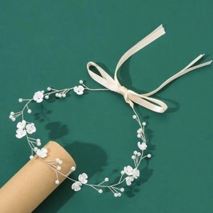 Flower & Faux Pearl Decor Bridal Headwear Flower Girl Headband Bridesmaid Hair image 1