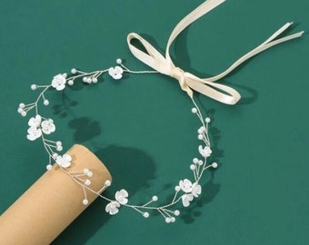 Tocados de novia con decoración de flores y perlas de imitación / Diadema para niña de flores / Cabello para dama de honor