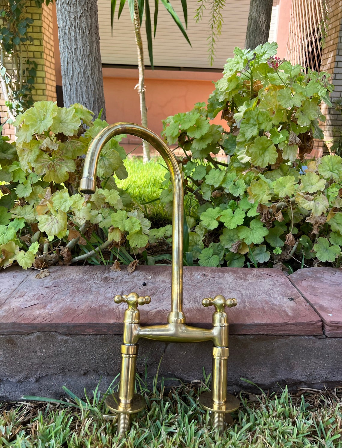 Unlacquered Brass Kitchen Faucet With Cross Handles Antique Etsy