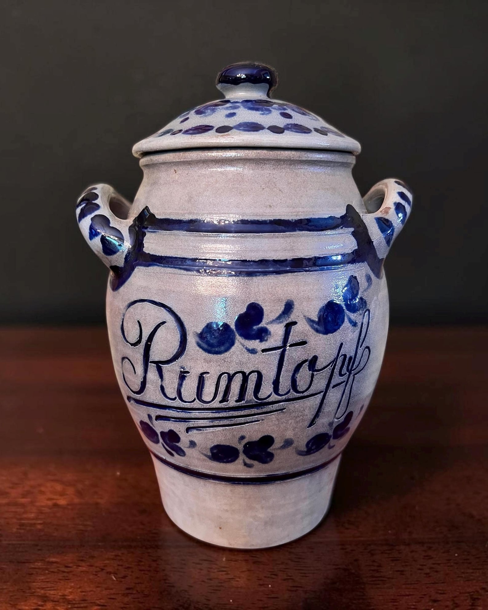 Large Blue Salt Glaze Westerwald Style 5 Liter German Rumtopf Crock