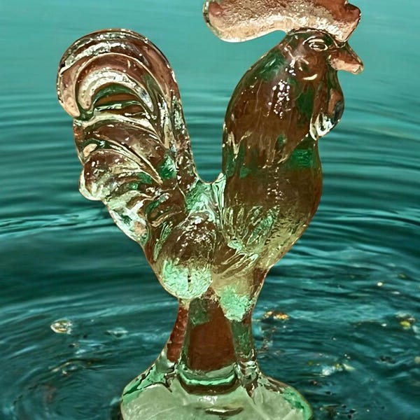 Vintage Green UV Reactive Glow Glass Rooster Chicken