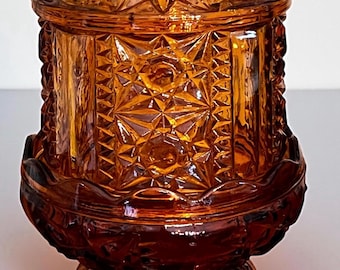 Vintage Indiana Glass Large Golden Amber Stars And Bars Fairy Lamp