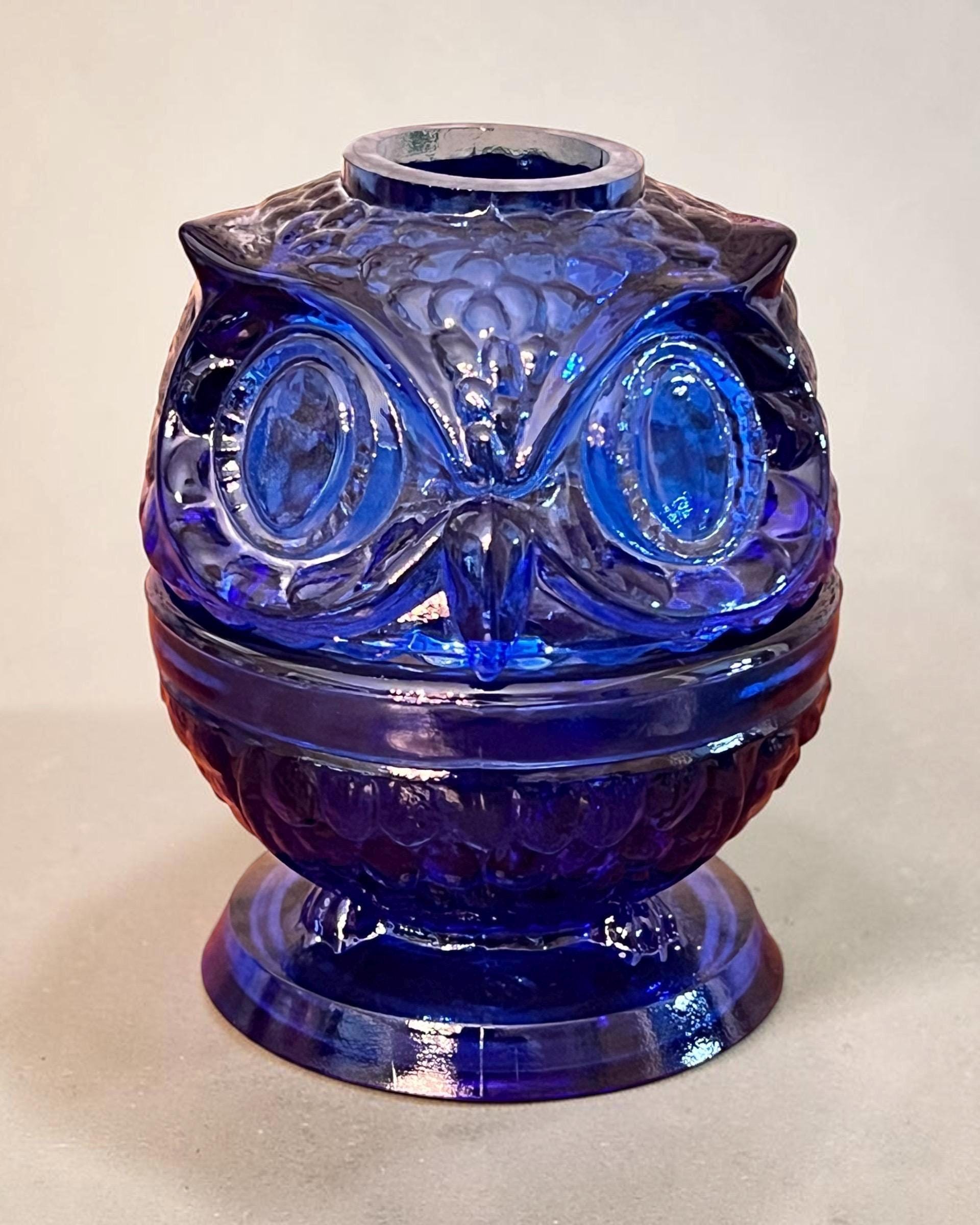 Cobalt Blue Uranium Glass Owl Fairy Lamp MiNT!