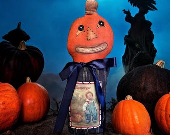Vintage Primitives By Kathy Debbie Bryan Folk Art Weighted Pumpkin Man NWT 16"
