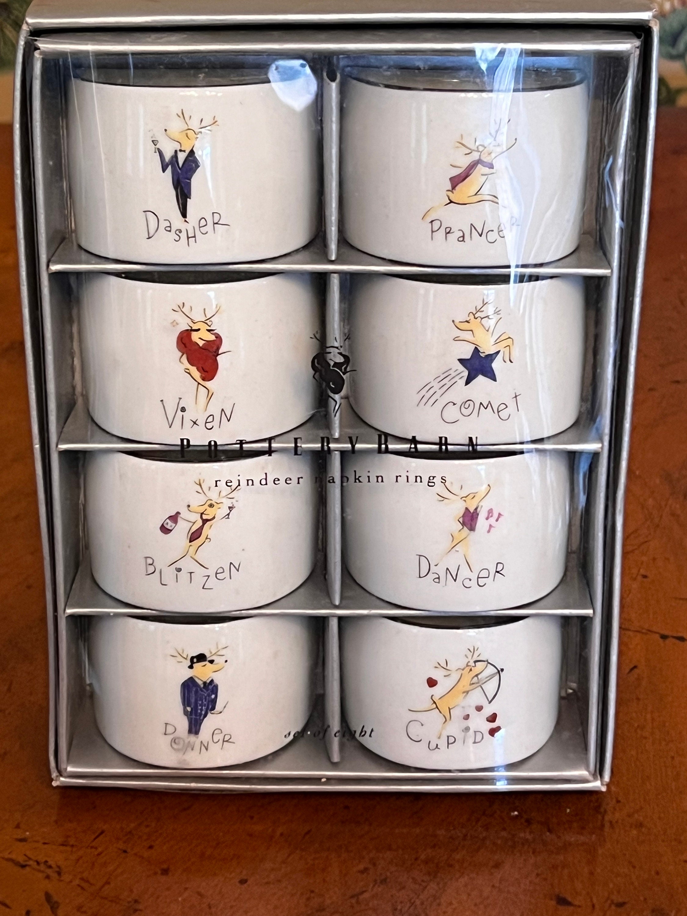 Vintage Pottery Barn Set of Reindeer Ceramic Napkin Rings NIB