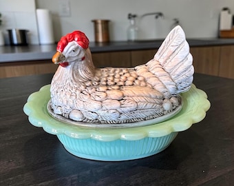 Mosser Smoke Titanium Carnival Glass Hen on Nest Salt Cellar