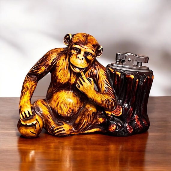 昭和レトロ！幻の宮本ラッパ真鍮製 　入手困難！ RARE Vintage Antique Prince Japan Monkey Table Lighter - Etsy