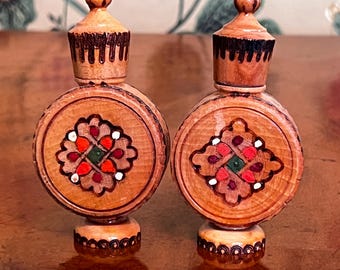 Vintage Bulgarian Woiden Rose Oil Perfume Bottles