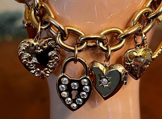 RARE Vintage Kirk's Folly Heart Locket Charm Brac… - image 3