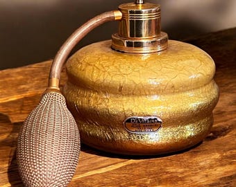 RARE Antique DeVilbiss Art Deco Gold Crackle Glass Perfume Bottle Atomizer