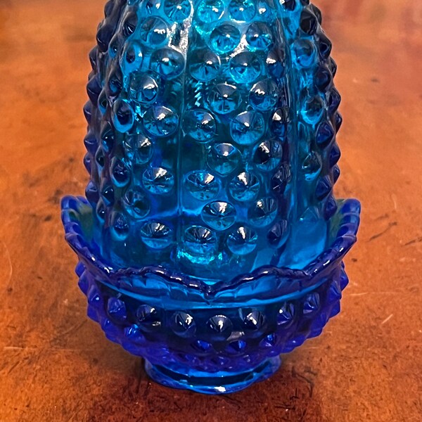 RARE Vintage Fenton Royal Blue Hobnail Ruffled Base Fairy Lamp