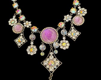 Gorgeous! Kirks Folly Angel Cameos Aurora Borealis Large Statement Necklace