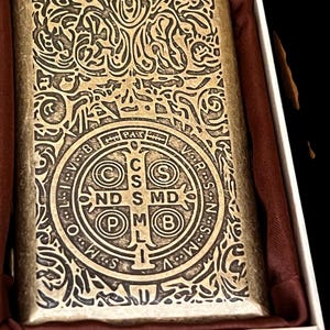 Vintage Antique Guipai Goldtone Saint Benedict Cigarette Case NEW!