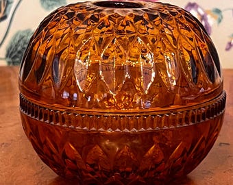 Vintage Indiana Glass Diamond Point Amber Fairy Lamp MINT!