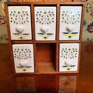 Vintage Tree of Life Spice Rack Set With Wooden Rack Japan - Etsy