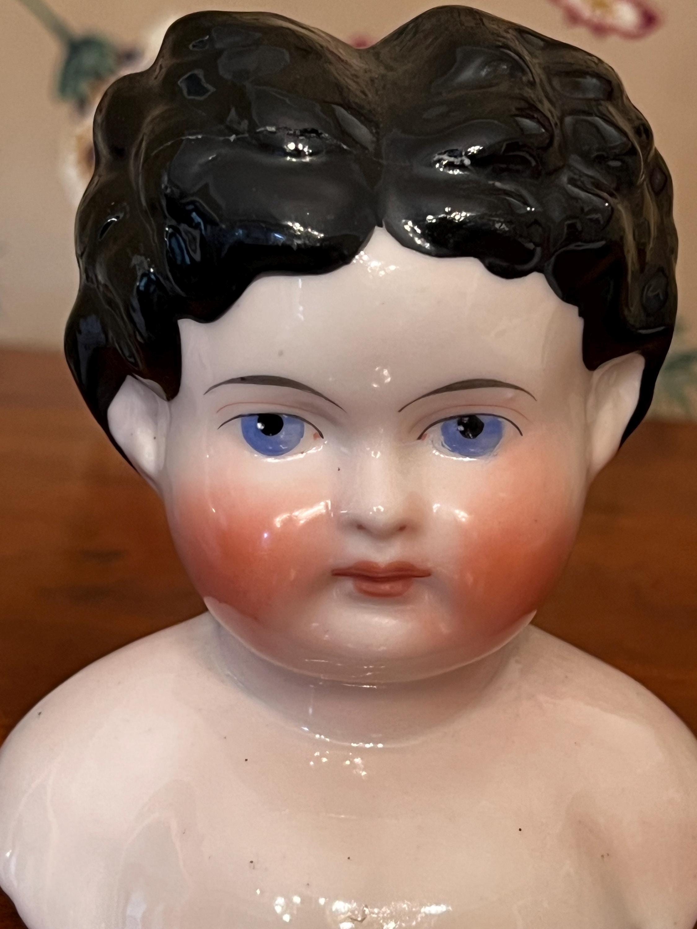 Antique China Doll Head Bust With Black Hair and Blue Eyes - Etsy