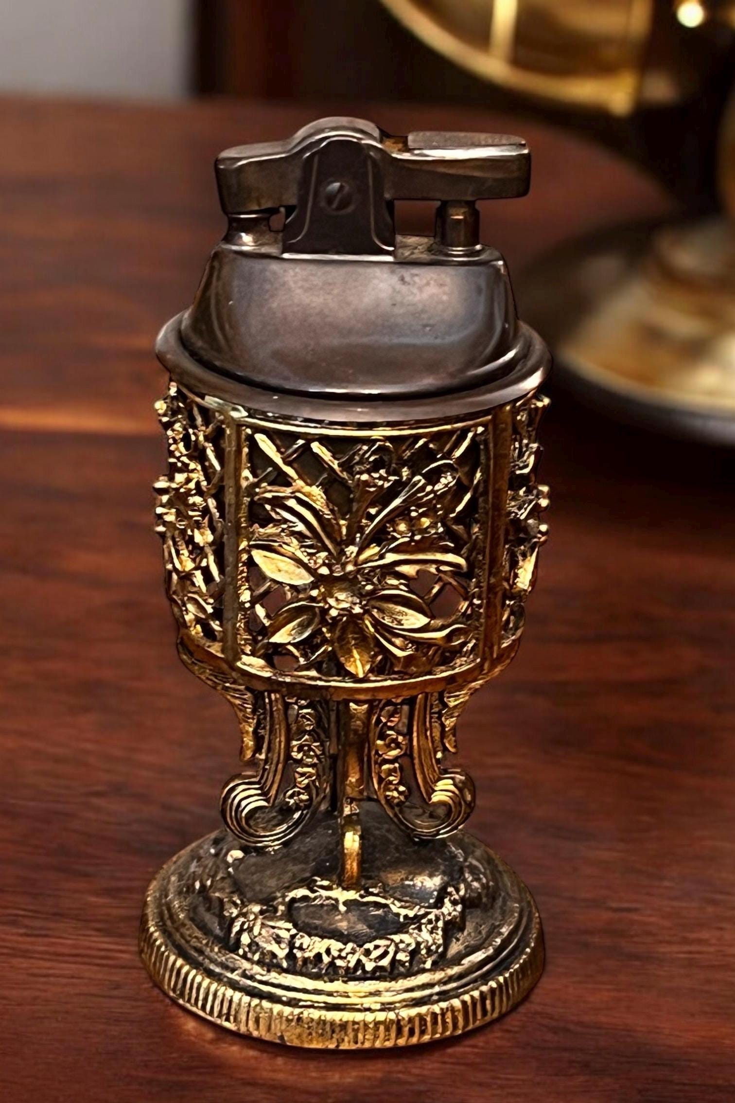 RARE Vintage Antique Gold Floral Filigree Table Lighter Japan
