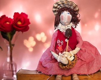 Vintage Primitive Folk Art Handmade Gardening Doll 23"