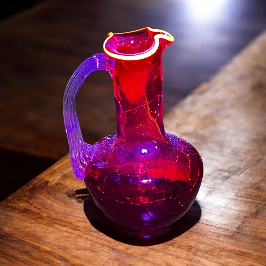Vintage Blenko MCM Red Crackle UV Reactive Amberina Glass Pitcher - Etsy