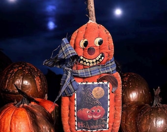 Vintage Primitives By Kathy Debbie Bryan Folk Art Fabric Pumpkin Man NWT 16"