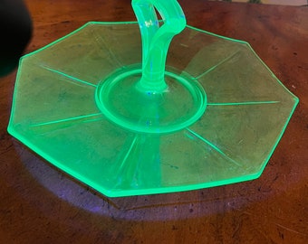 Vintage Vaseline Uranium Glass Octagon Tidbit Tray
