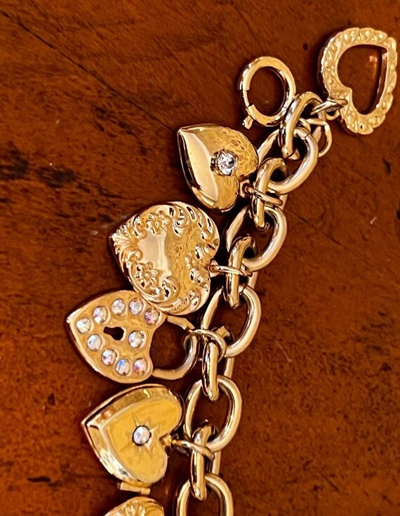 RARE Vintage Kirk's Folly Heart Locket Charm Brac… - image 4