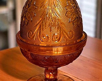 Vintage Amber Tiara Indiana Glass 2-Piece Fairy Lamp MINT!