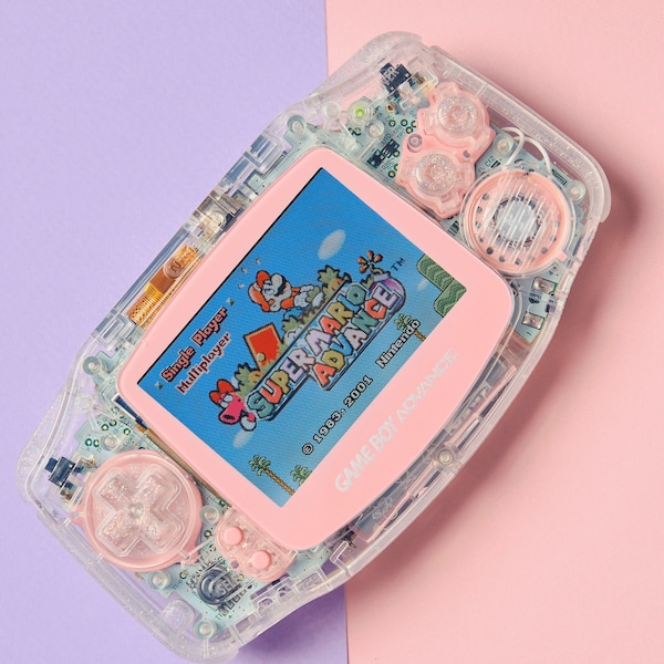 Custom Nintendo Gameboy Advance GBA Console IPS Backlit Screen Mirror Clear Game Boy Shell Princess Peach Edition