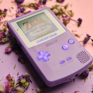 Custom Nintendo Game Boy Color GBC Console Laminated IPS Backlit Screen Gameboy Lavander Shell with LED buttons
