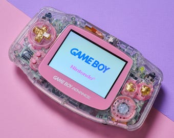 Princess Peach Modded Game Boy Advance | Gold Flake Buttons | Soft Pink Glass Lens | Custom Vintage Retro Console
