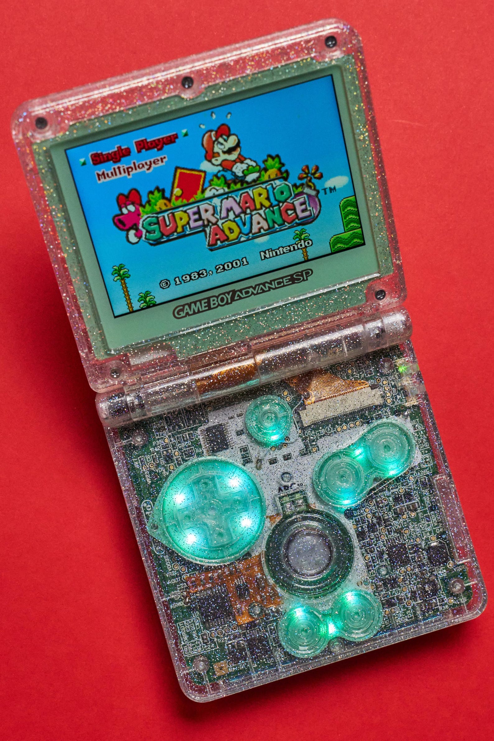 Dusty Green Game Boy Advance SP – Clear Glitter Shell, IPS Display ...