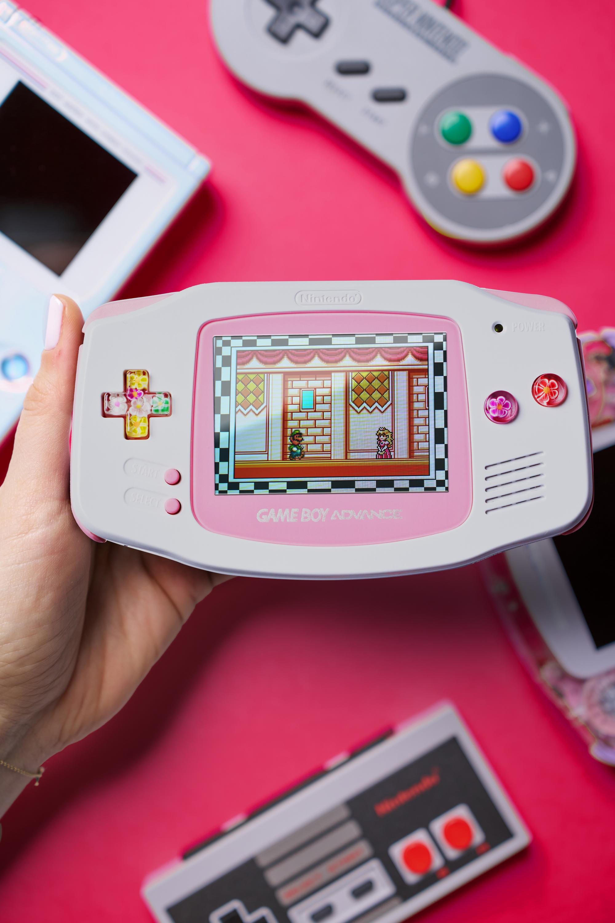 Floral Mist Game Boy Advance |Glossy White Shell | Floral Buttons | Custom Vintage Retro Console
