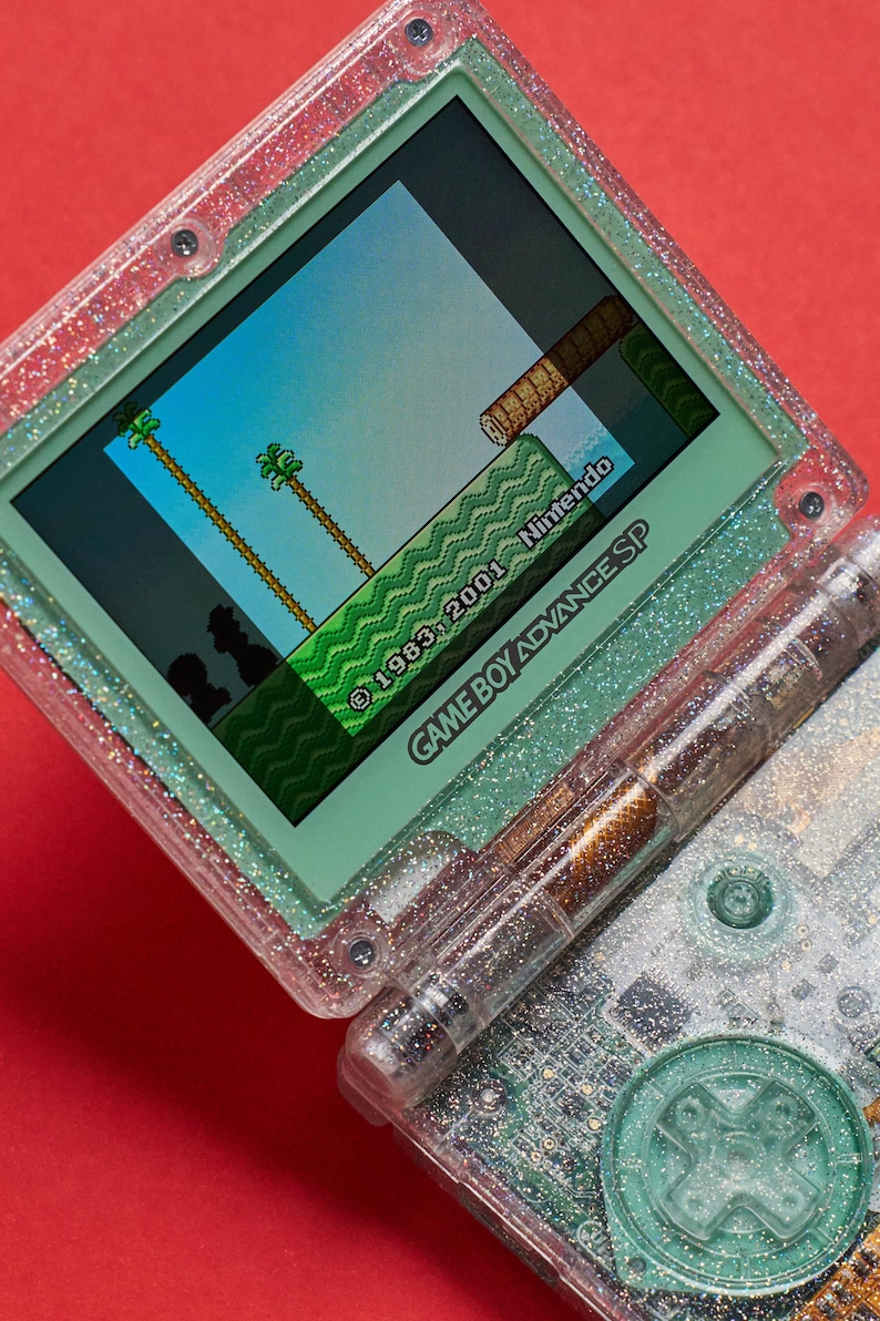 Dusty Green Game Boy Advance SP – Clear Glitter Shell, IPS Display ...