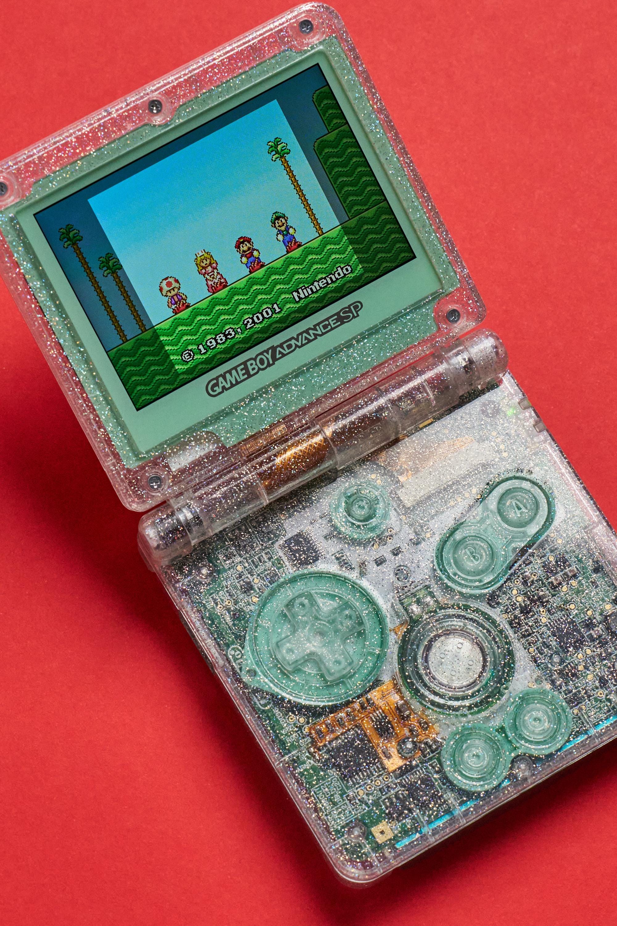 Dusty Green Game Boy Advance SP – Clear Glitter Shell, IPS Display ...