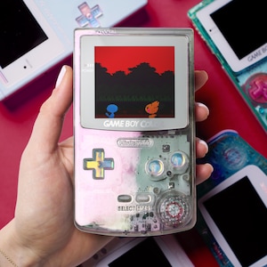 Aurora Iridescent Game Boy Color | Iridescent Transparent Shell & Buttons from Labfifteen, Custom Modded GBC Console | Retro Vintage Gift
