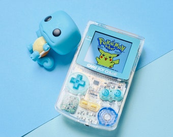 Custom Nintendo Game Boy Color GBC Console IPS Backlit Screen Mirror Clear Crystal Clear Shell Squirtle Edition