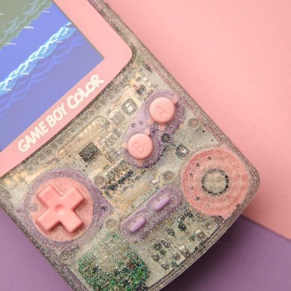 Glittery Custom Nintendo Gameboy Color GBC Console IPS Backlit Screen Glittery Game Boy Shell