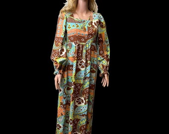 Vintage Women's Paisley Print 1970s Maxi Dress (?Size)
