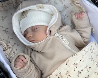 GOTS Cotton Baby Hooded Snowsuit, Organic Newborn Winter Jumpsuit