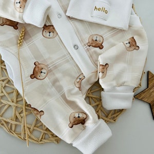 Newborn Jumpsuit, Preemie boy outfit, Teddy bear Romper, Autumn outwear, Micro Preemie clothes, Coming home Outfit, Reborn doll Outfit