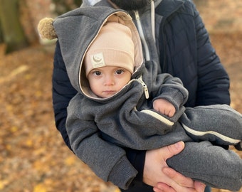 Baby Snowsuit: GOTS Organic Cotton Knit Hoodie Overall