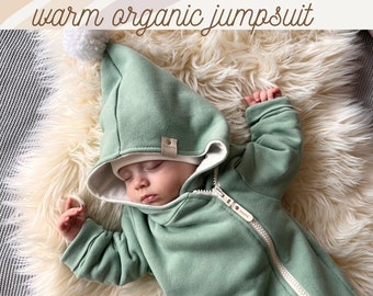 Baby Hooded Snowsuit: Organic Cotton Knit Jumpsuit